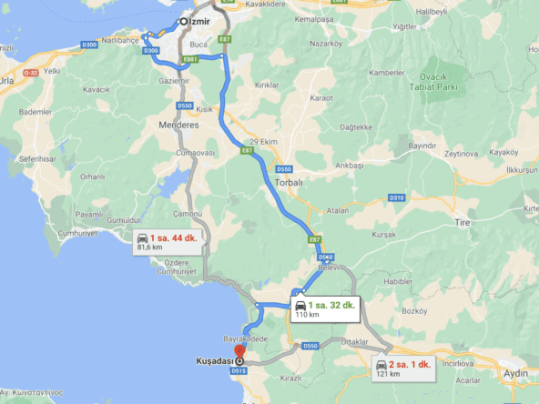 فاصله ازمیر تا کوش آداسی چقدر است؟