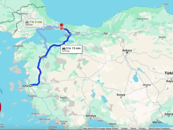 فاصله بین ازمیر تا استانبول